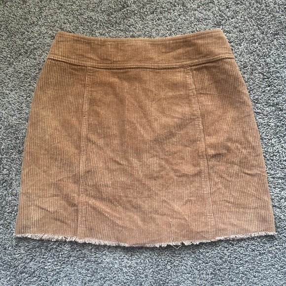 Mittoshop Corduroy Mini Skirt Brown Button Front Size S Frayed Hem - Picture 3 of 6